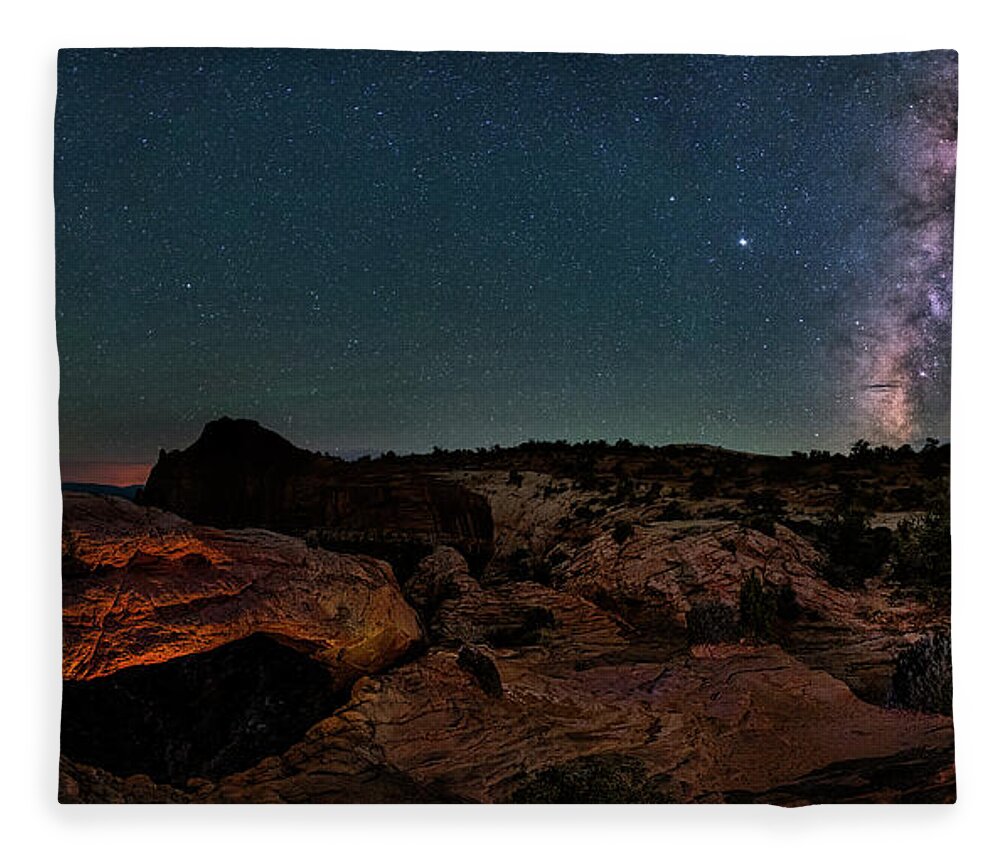 Milky Way Fleece Blanket featuring the photograph Mesa Arch and Milky Way on a Midsummer Night by Michael Ash