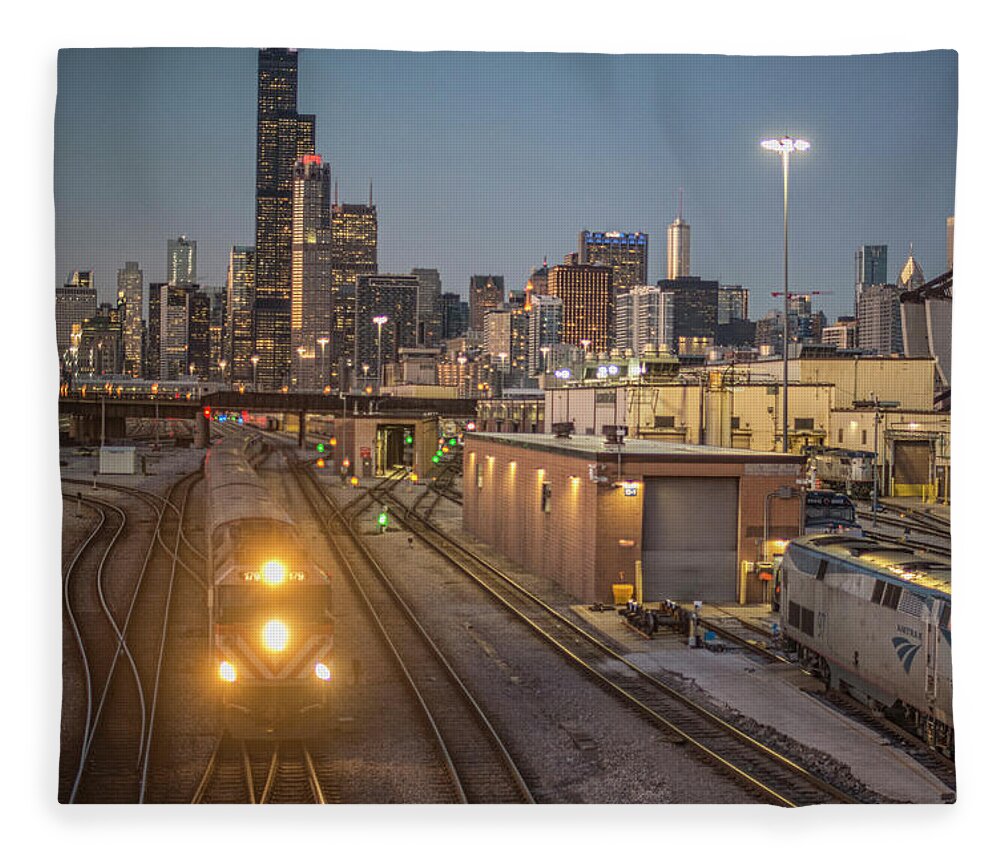 Railroad Fleece Blanket featuring the photograph Metra 179 pulls train 919 southbound commuter train Chicago Illinois by Jim Pearson