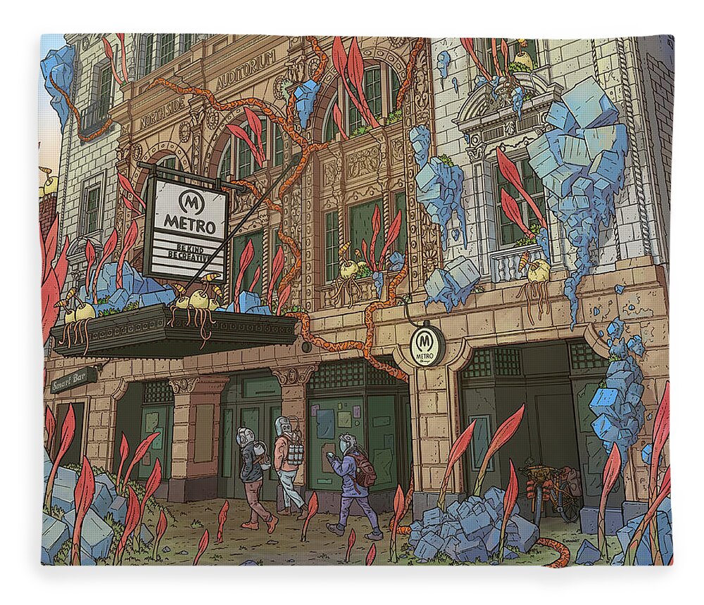 Scifi Fleece Blanket featuring the digital art Metro Chicago by EvanArt - Evan Miller
