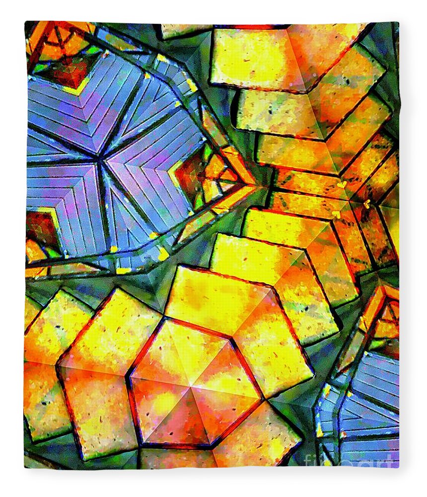 Optics Euphoria Stain Glass Fleece Blanket featuring the digital art MezzMe by Glenn Hernandez