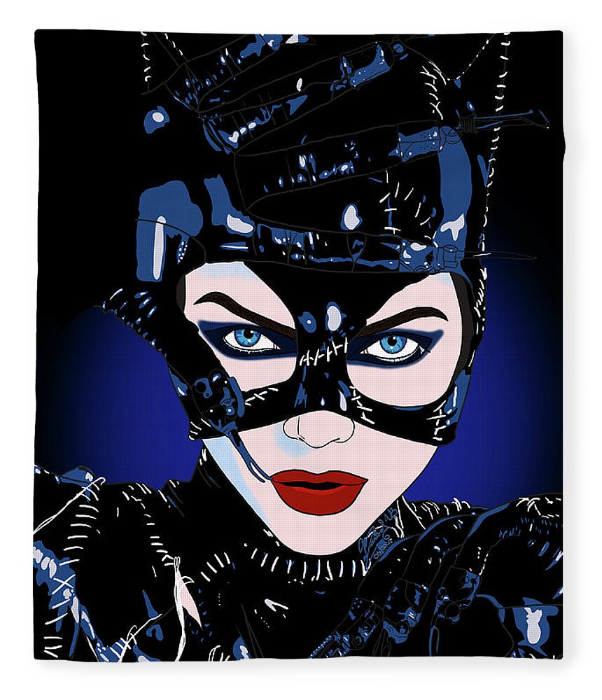 Michelle Pfeiffer Fleece Blanket featuring the digital art Michelle Pfeiffer Catwoman by Marisol VB