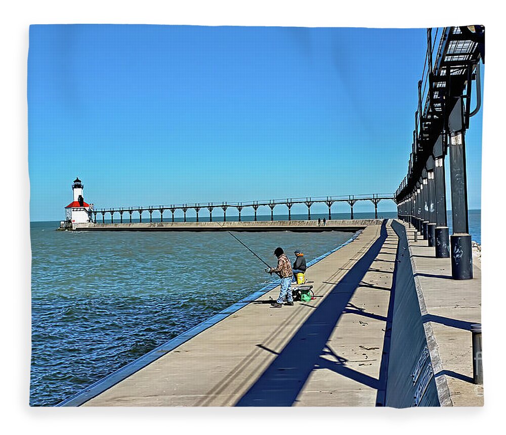 Lighthouse Fleece Blanket featuring the photograph Michigan City lighthouse by Tom Watkins PVminer pixs