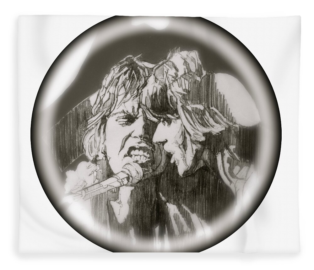 Charcoal Pencil Fleece Blanket featuring the drawing Mick Jagger And Keith Richards - Rolling Stones Live - detail by Sean Connolly