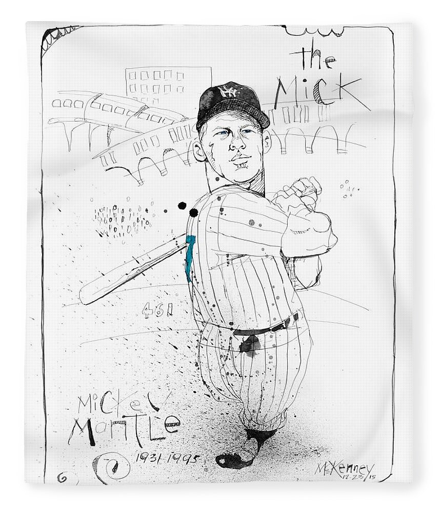  Fleece Blanket featuring the drawing Mickey Mantle by Phil Mckenney