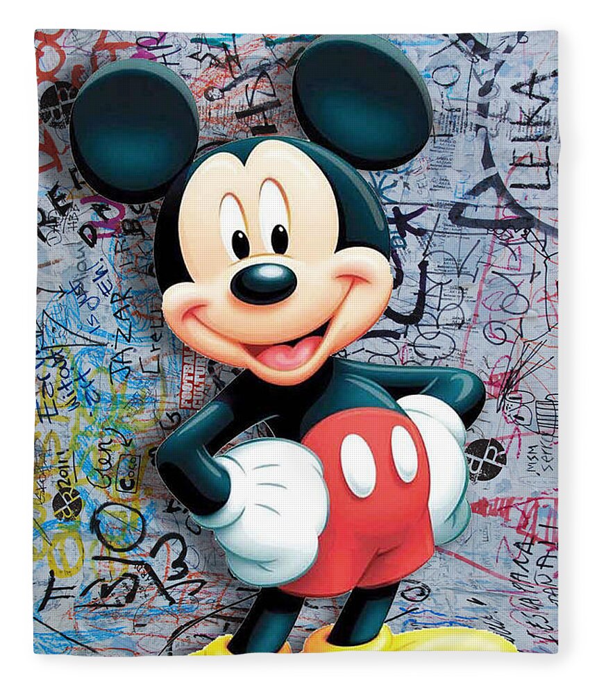 Mickey Mouse Fleece Blanket featuring the painting Mickey Mouse Pop Art Graffiti 8 by Tony Rubino