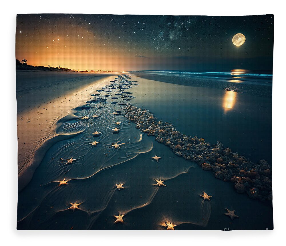 Stars Fleece Blanket featuring the digital art Midnight Beach V by Jay Schankman