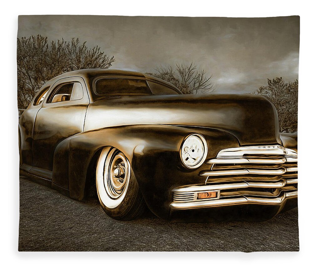 Classic Car Fleece Blanket featuring the digital art Midnight Customs by Kevin Lane