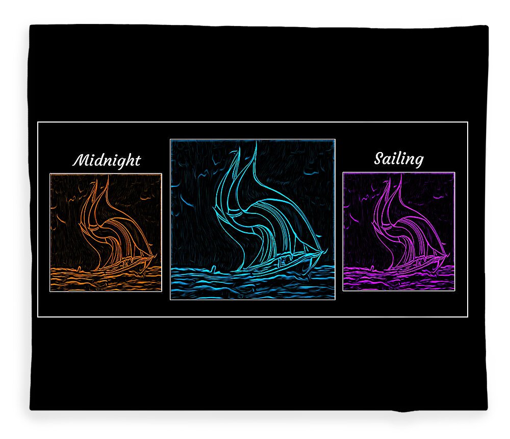 Cool Art Fleece Blanket featuring the digital art Midnight Sailing Triptych by Ronald Mills