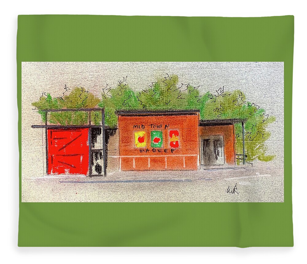 Architecture Fleece Blanket featuring the painting Midtown Market by William Renzulli