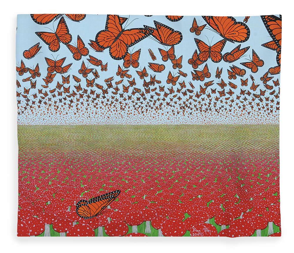 Mushrooms Fleece Blanket featuring the painting Miles and Miles by Doug Miller