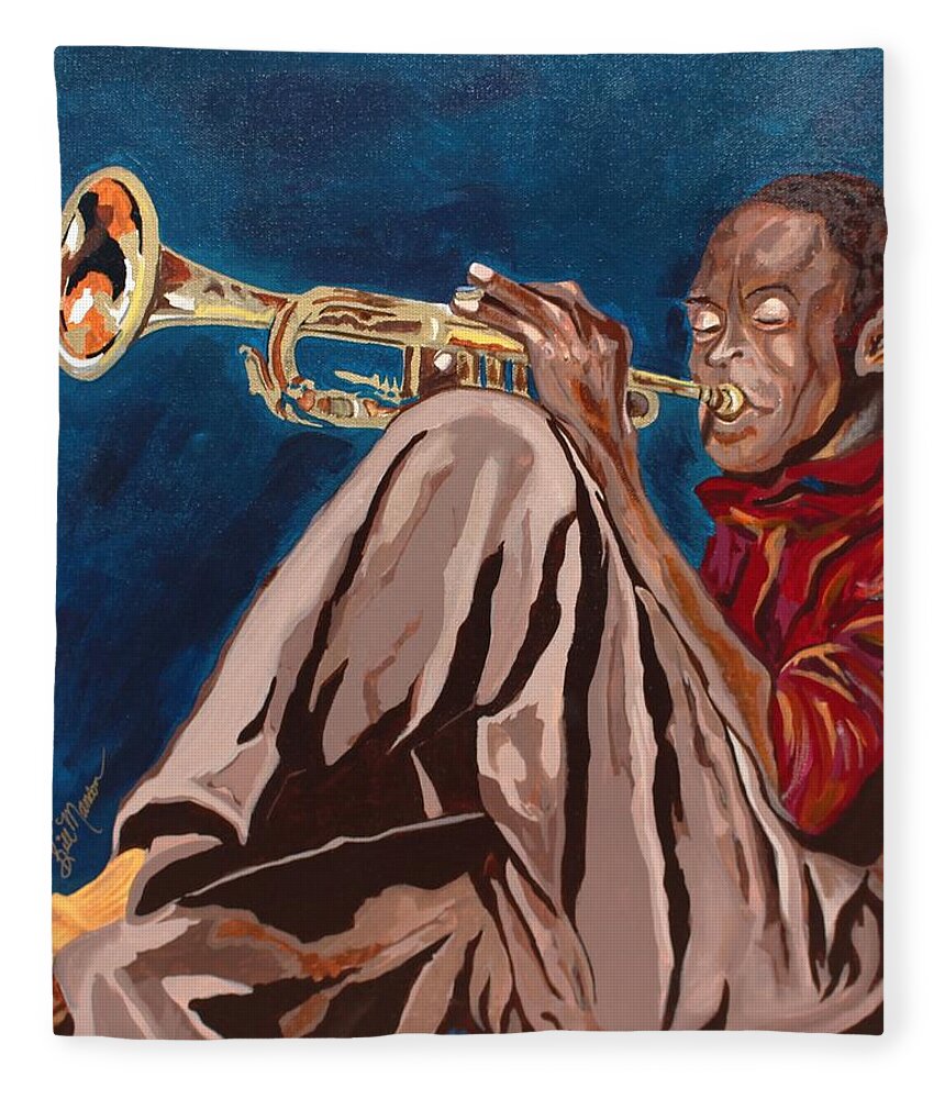  Fleece Blanket featuring the painting Miles Davis-Backstage by Bill Manson