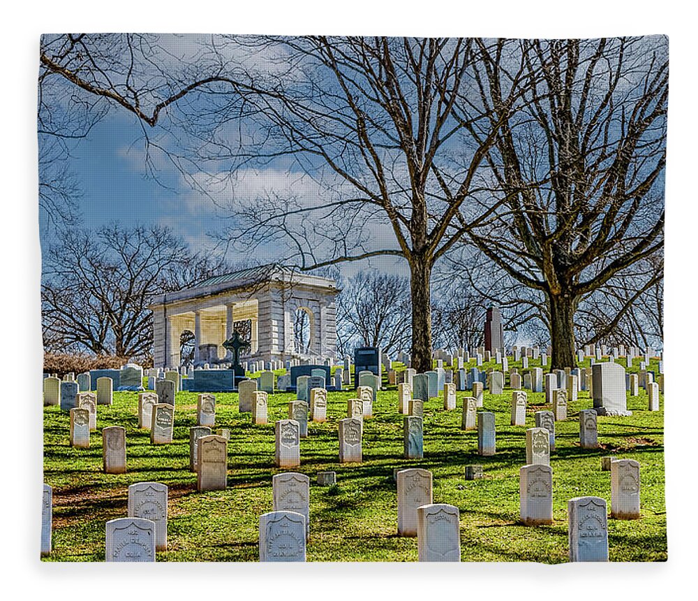America Fleece Blanket featuring the photograph Military Tombstones Up Winter Hill by Darryl Brooks