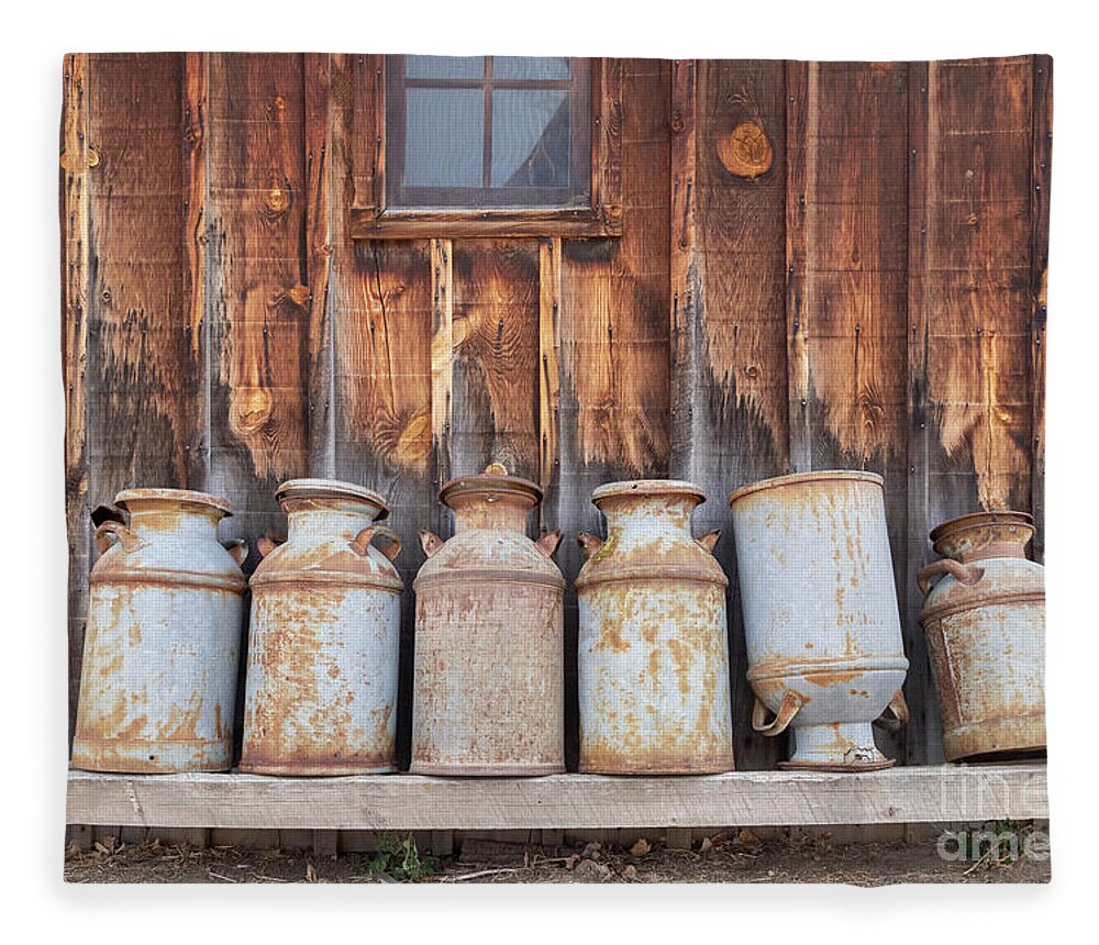 Littleton Museum Fleece Blanket featuring the photograph Milk Cans by Jim West