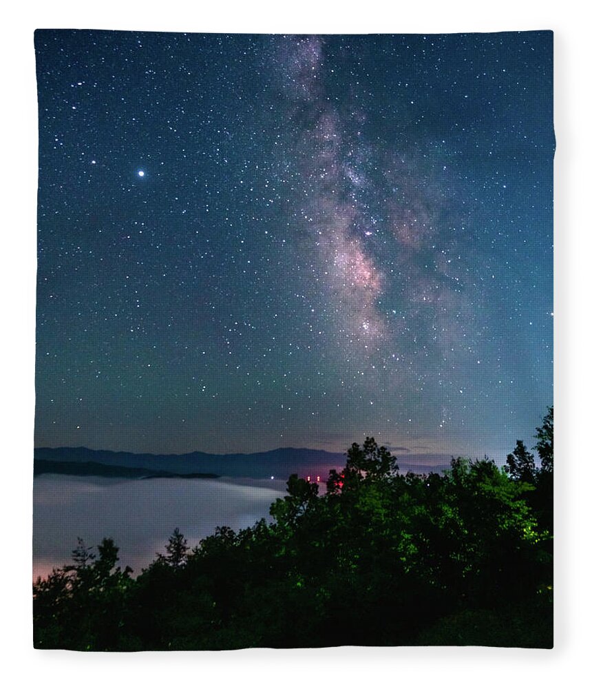 Milky Way Fleece Blanket featuring the photograph Milky Way over the clouds by Darrell DeRosia