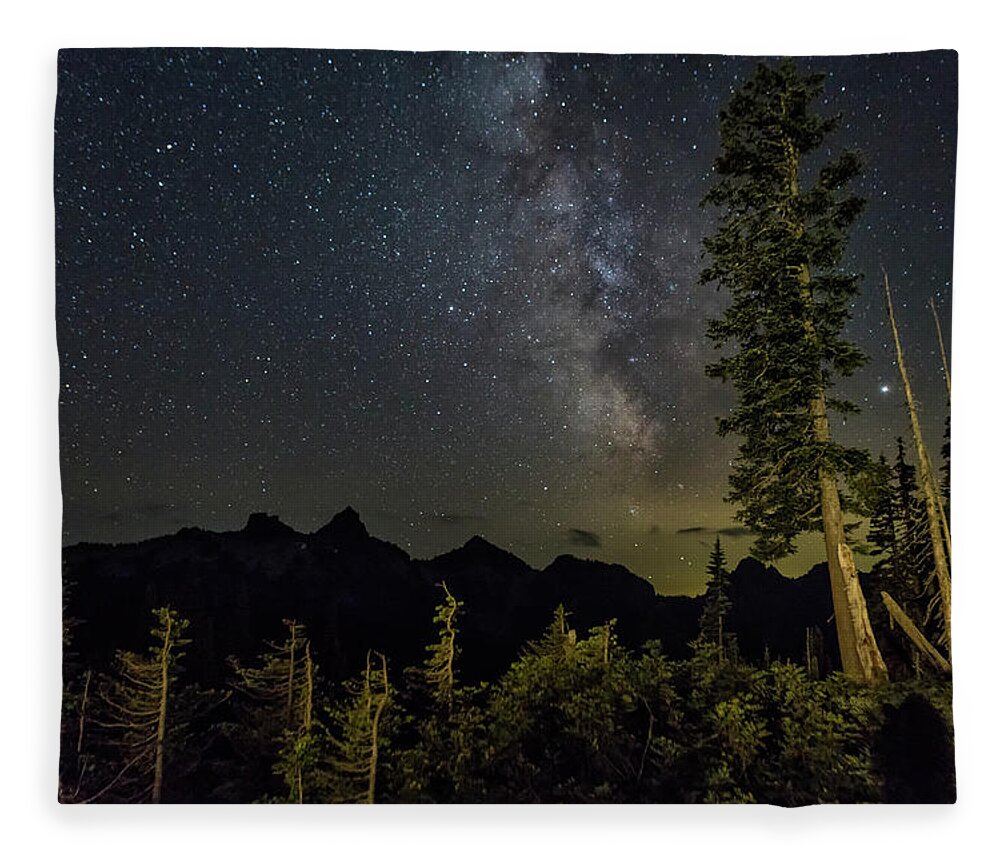 Tatoosh Range Fleece Blanket featuring the photograph Milky Way over the Tatoosh Range at Mount Rainier by Belinda Greb