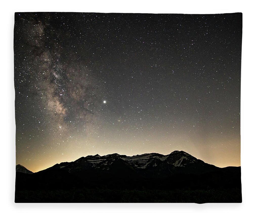 Timpanogos Mountain Fleece Blanket featuring the photograph Milky Way over Timpanogos by Wesley Aston