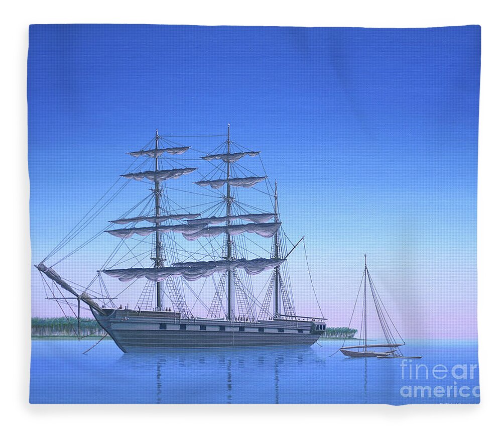 Keith Reynolds Fleece Blanket featuring the painting Millennium of Sailing in Marshall Islands - British Transport Ship Scarborough by Keith Reynolds