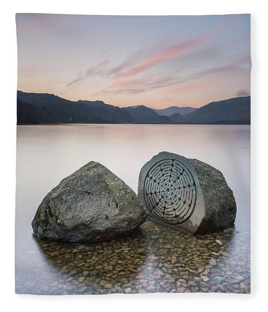 Millennium Stone Fleece Blanket featuring the photograph Millennium Stone - Derwent Water by Anita Nicholson