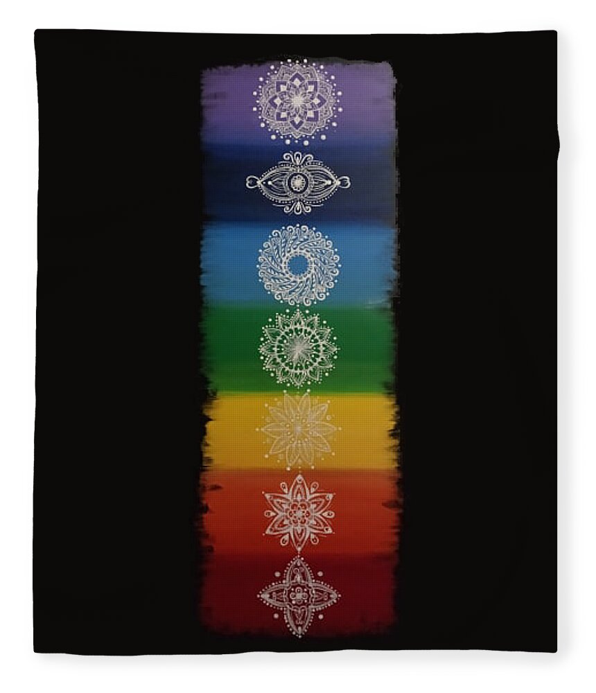 Chakras Fleece Blanket featuring the painting Mindful Meditation by Eseret Art