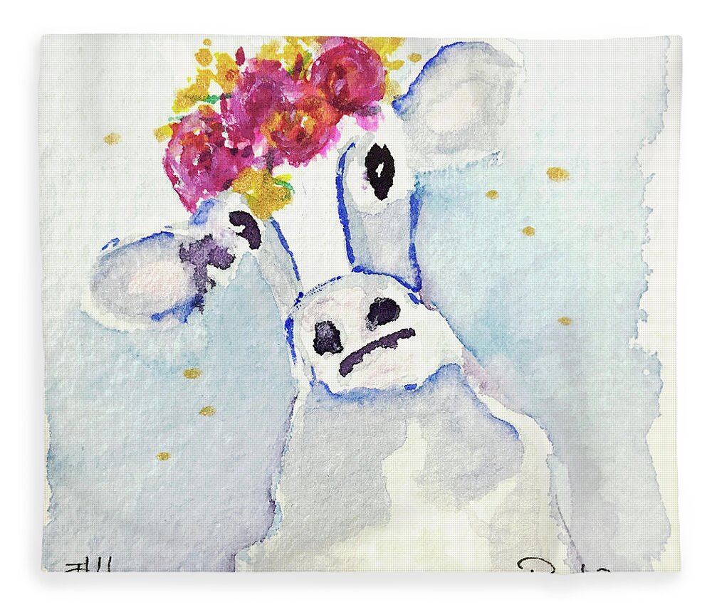 Cow Fleece Blanket featuring the painting Mini Cow 11 by Roxy Rich