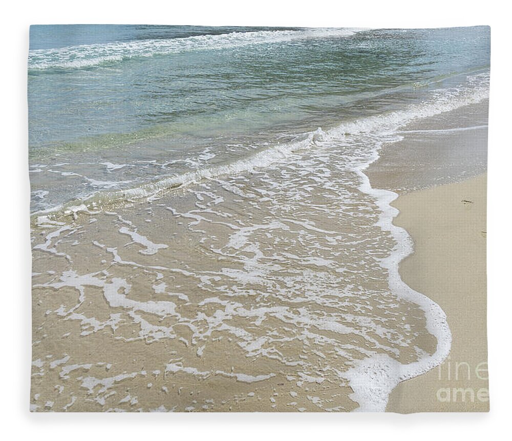 Minimalist Fleece Blanket featuring the photograph Clear sea water meets fine sand. Minimalist beach scene by Adriana Mueller