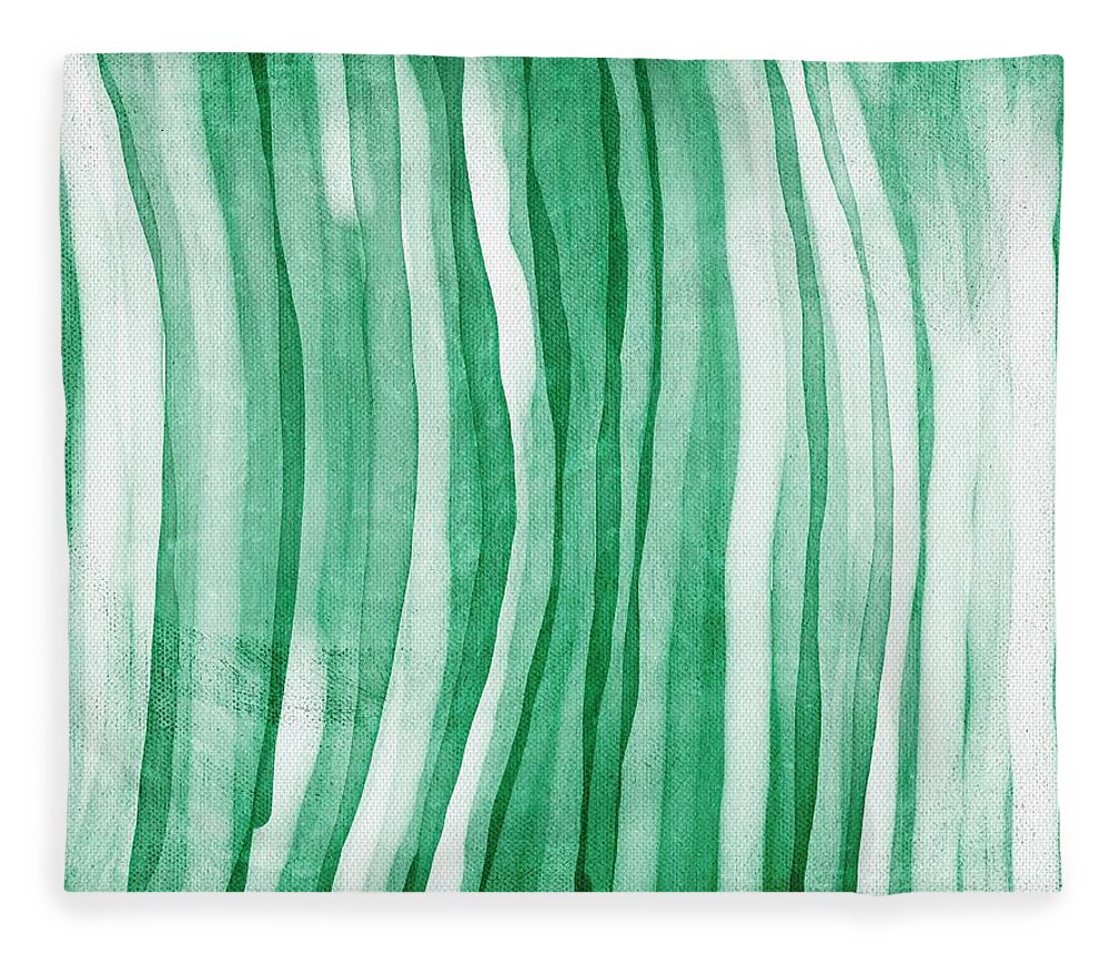 Green Fleece Blanket featuring the digital art Mint Fresh 2 Green Curved Lines by Itsonlythemoon -