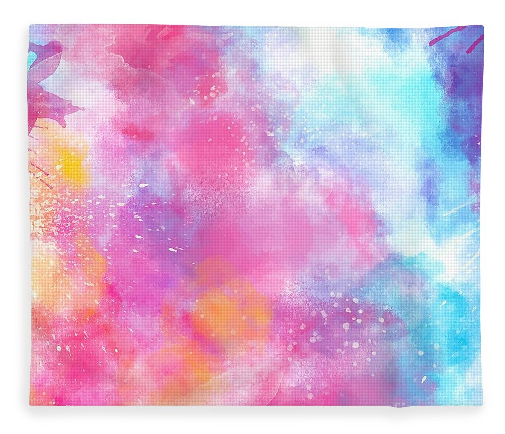 Watercolor Fleece Blanket featuring the digital art Mirasu - Artistic Colorful Abstract Blue Purple Bright Watercolor Painting Digital Art by Sambel Pedes