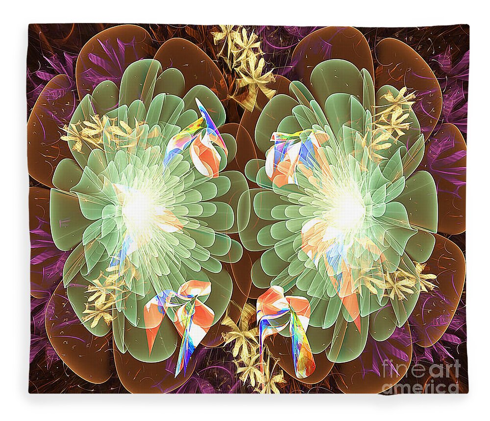 Floral Fleece Blanket featuring the photograph Mirror Fractal Flowers Saturated by Jack Torcello
