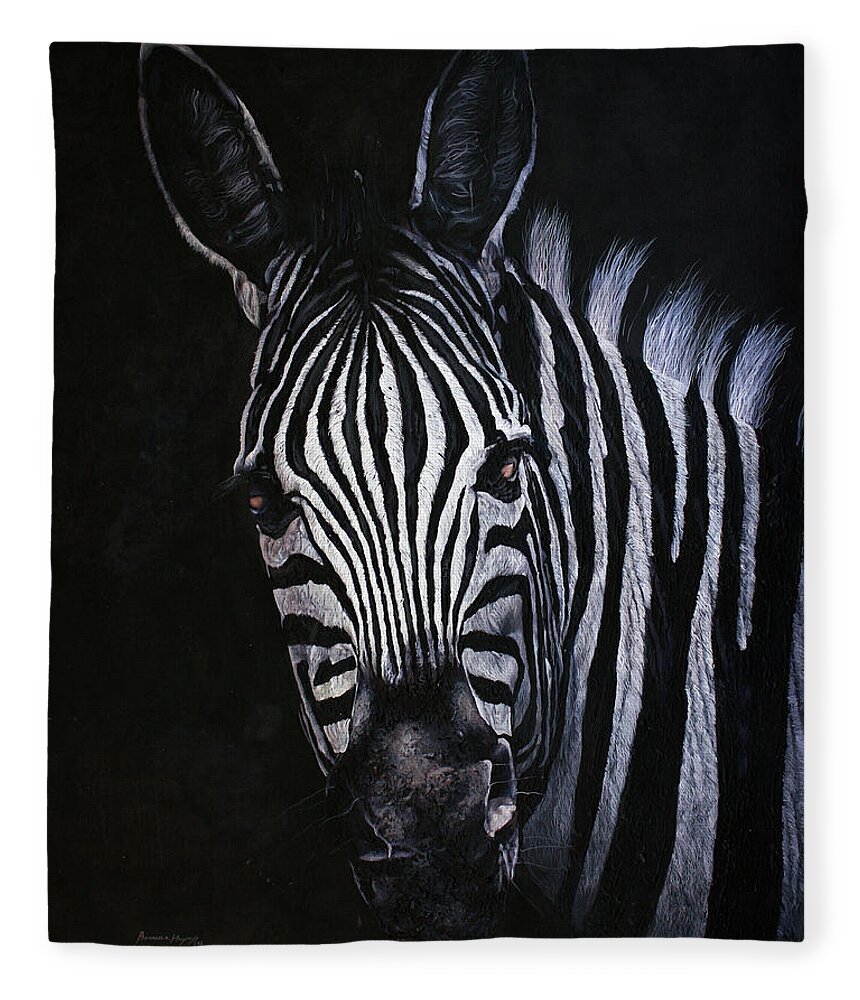 African Wildlife Fleece Blanket featuring the painting Mischievious by Ronnie Moyo