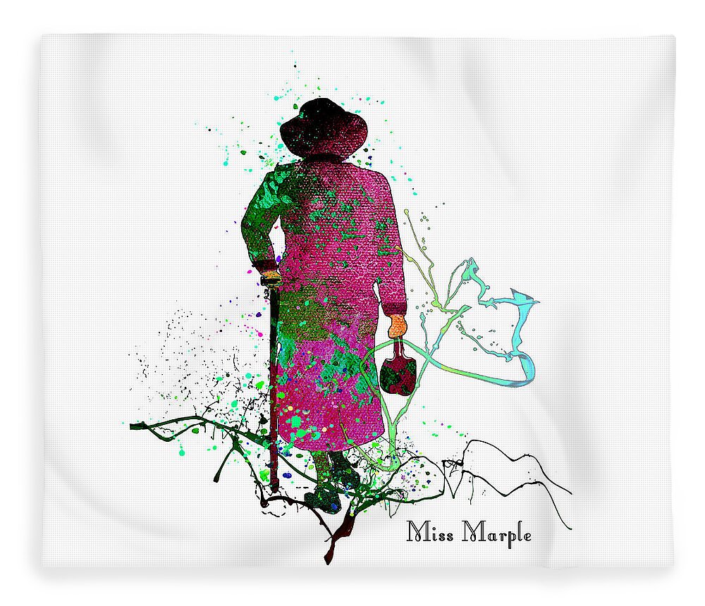 Watercolour Fleece Blanket featuring the painting Miss Marple by Miki De Goodaboom