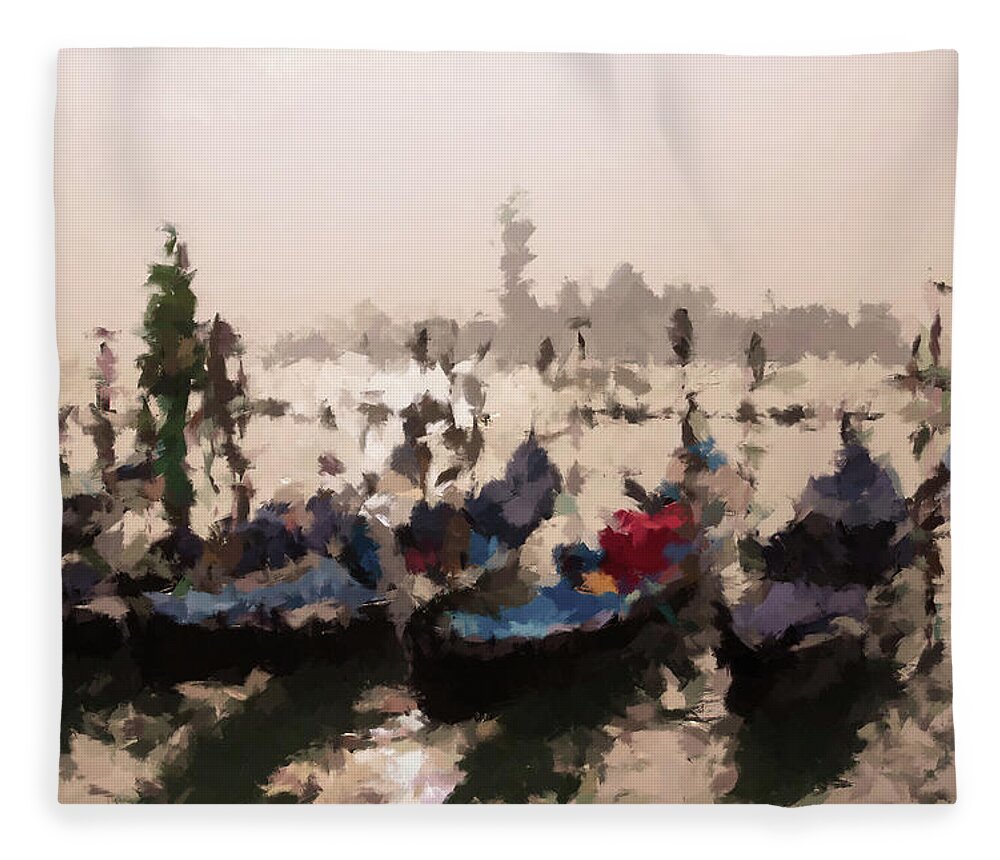 Venice Fleece Blanket featuring the painting Misty Morning in Venice by Alex Mir