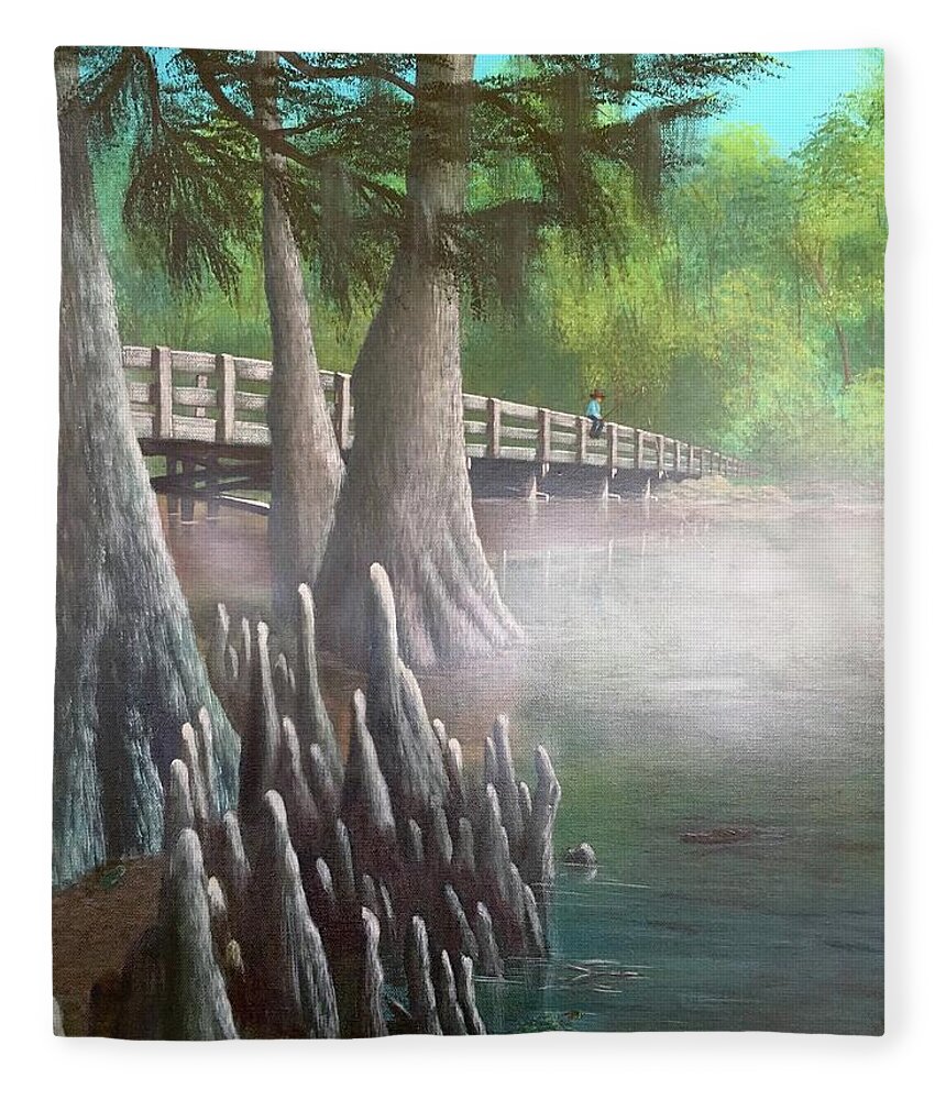 Historic Fleece Blanket featuring the painting Misty Morning by Marlene Little
