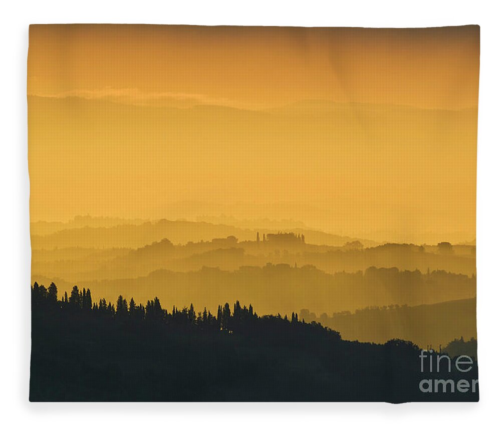 Tuscany Landscape Fleece Blanket featuring the photograph Misty morning sunrise, Tuscany, Italy by Neale And Judith Clark