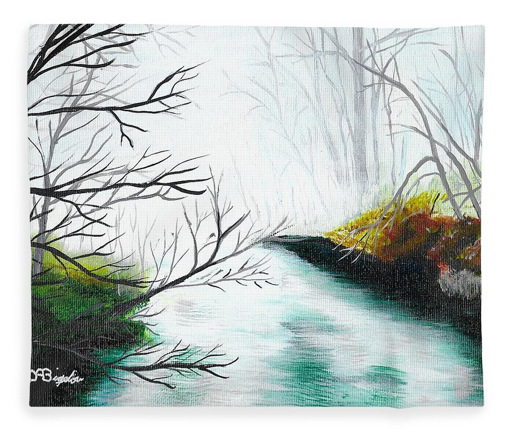 Mist Fleece Blanket featuring the painting Misty river by David Bigelow