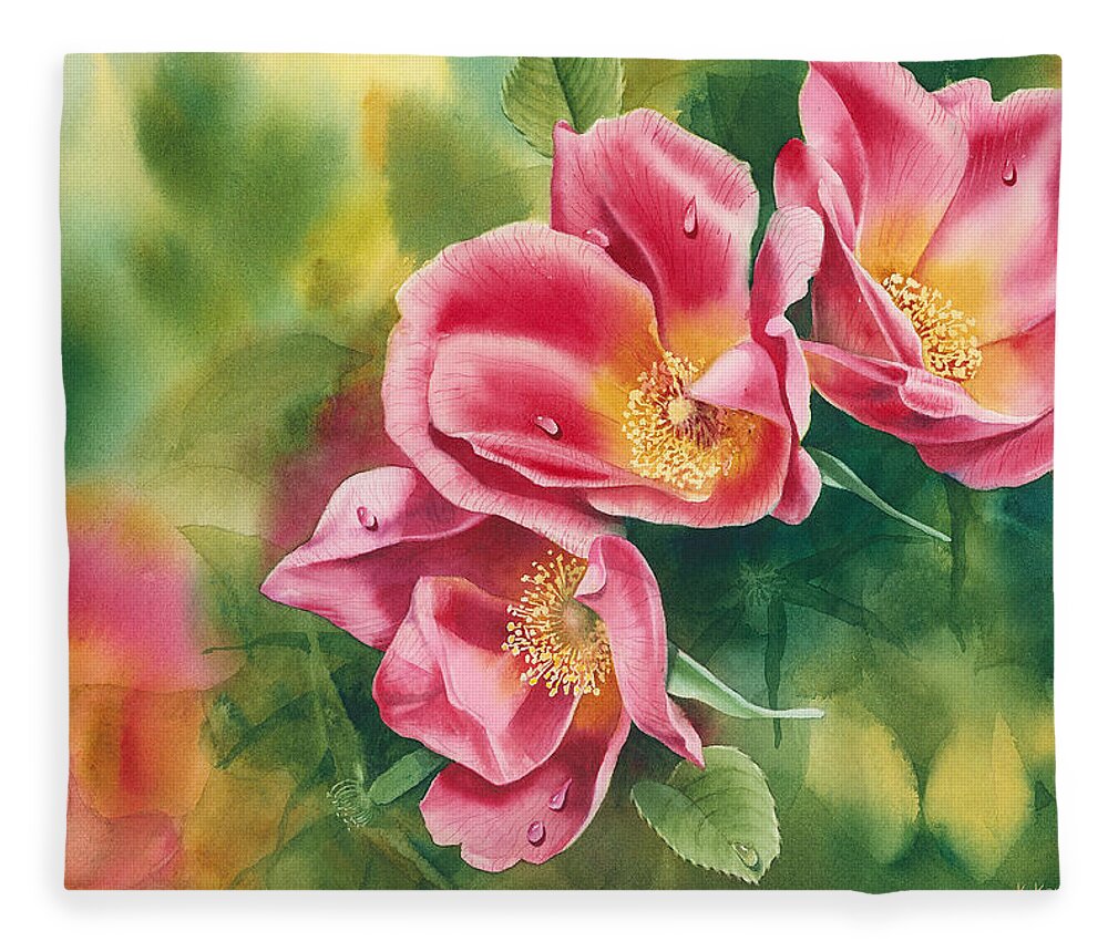 Flower Fleece Blanket featuring the painting Misty Roses by Espero Art
