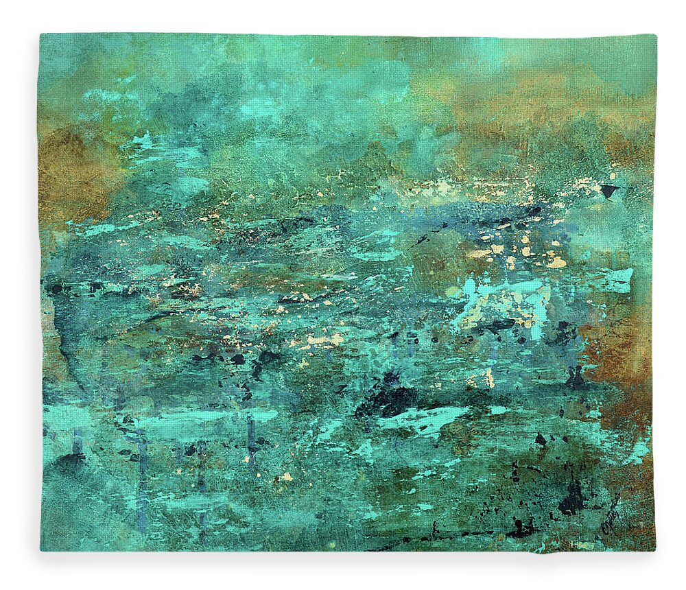 Abstract Seascape Fleece Blanket featuring the painting Misty Sea by Catherine Jeltes