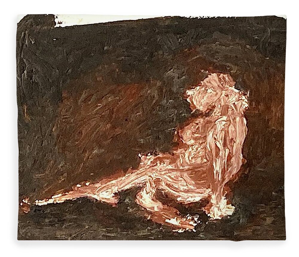 Pink Fleece Blanket featuring the painting Model sitting on the floor by David Euler
