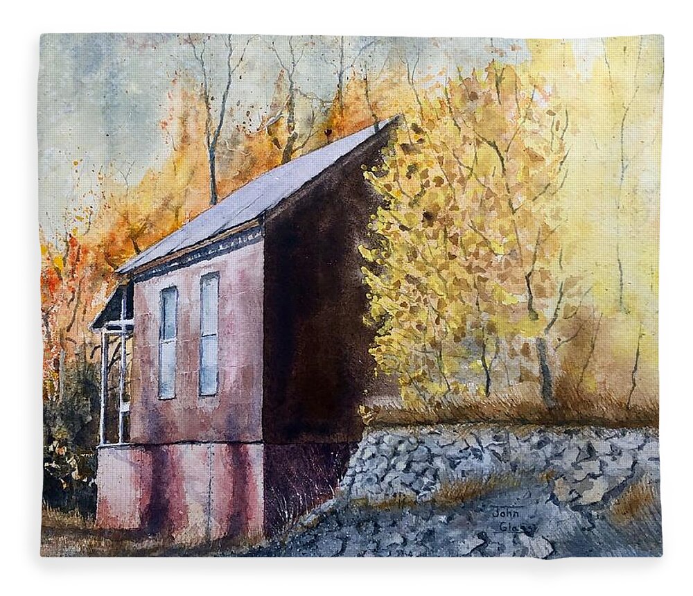 Gold Mine Fleece Blanket featuring the painting Mogollon Miners Shack by John Glass