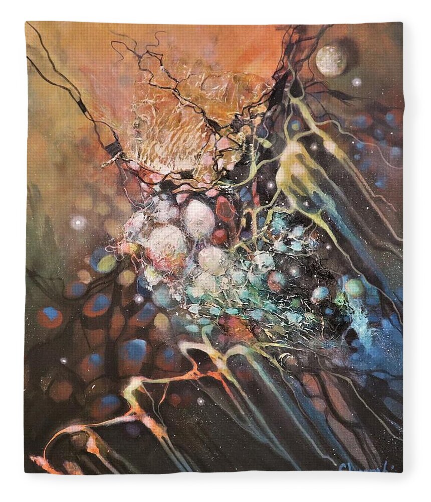 Abstract Fleece Blanket featuring the painting Molecular Response by Tom Shropshire