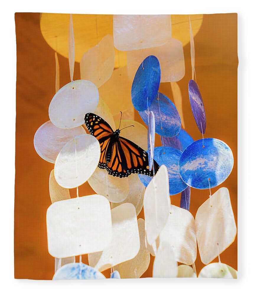Monarch Fleece Blanket featuring the photograph Monarch on Chimes by Michael Hope