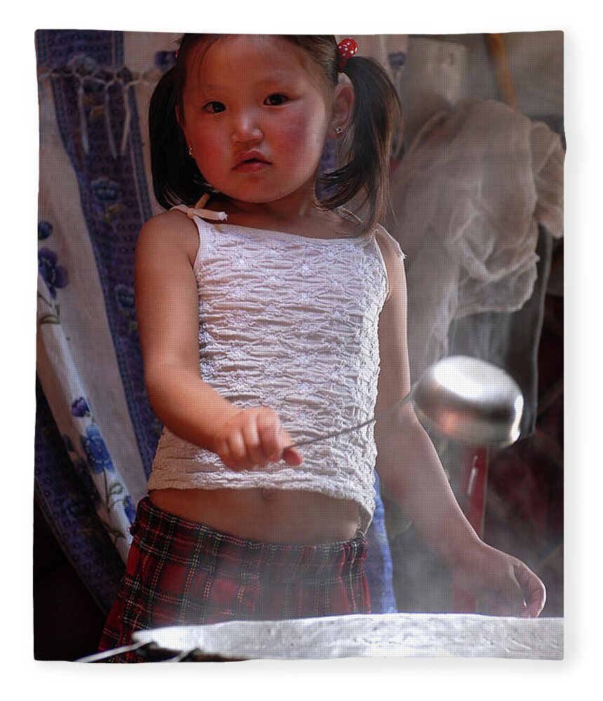Mongol Little Girl Fleece Blanket featuring the photograph Mongol little girl by Elbegzaya Lkhagvasuren