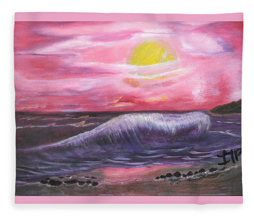 Wave Fleece Blanket featuring the painting Monster Wave by Esoteric Gardens KN