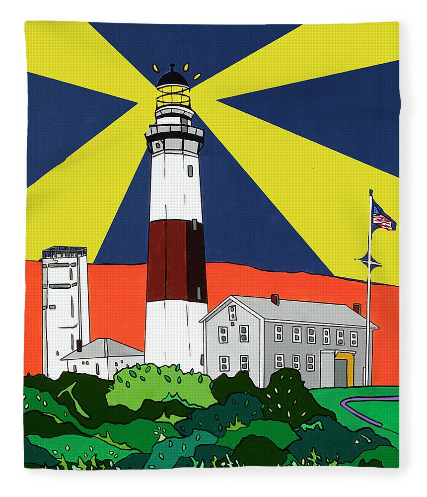 Montauk Point Lighthouse Longisland Eastend Fleece Blanket featuring the painting Montauk Light House by Mike Stanko