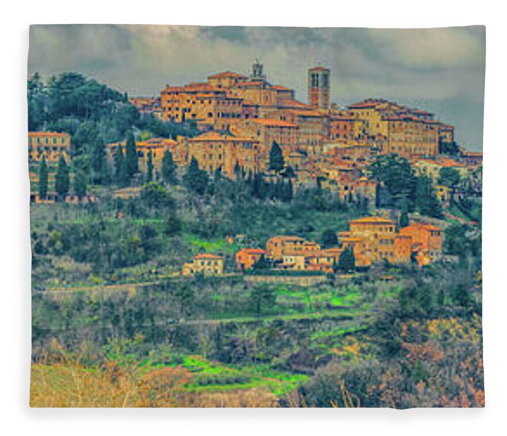 Montepulciano Fleece Blanket featuring the photograph Montepulciano Panorama by Marcy Wielfaert