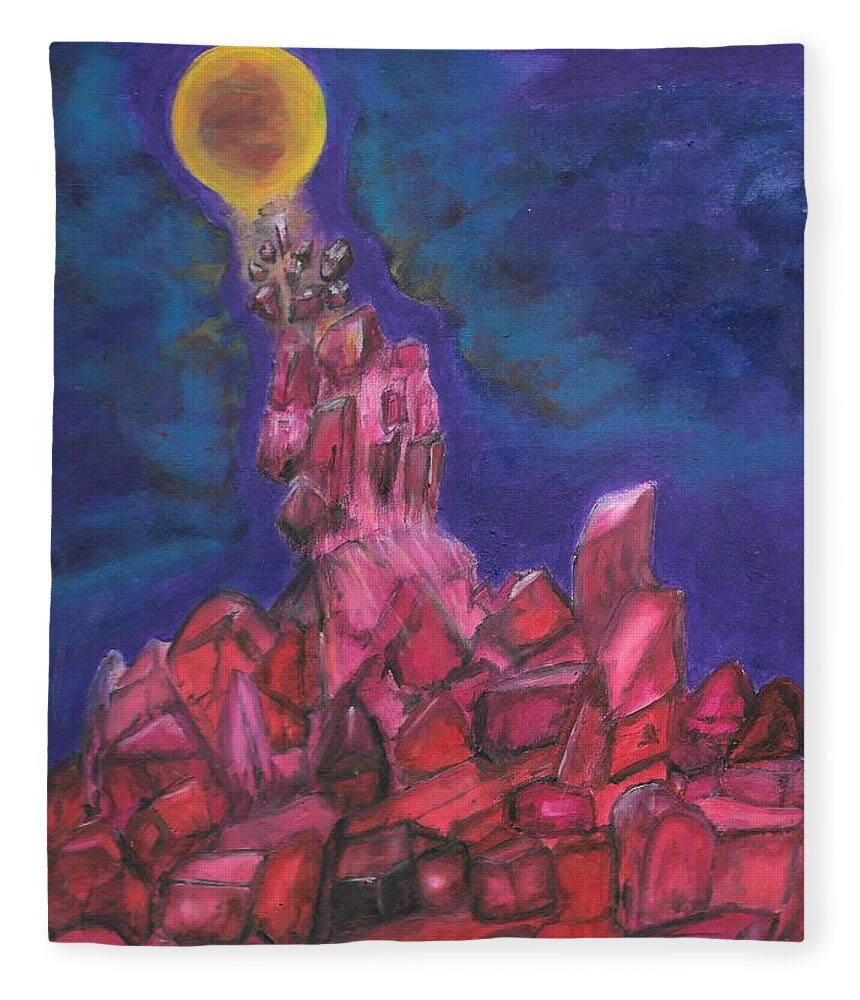 Moon Fleece Blanket featuring the painting Moon Crystals by Esoteric Gardens KN