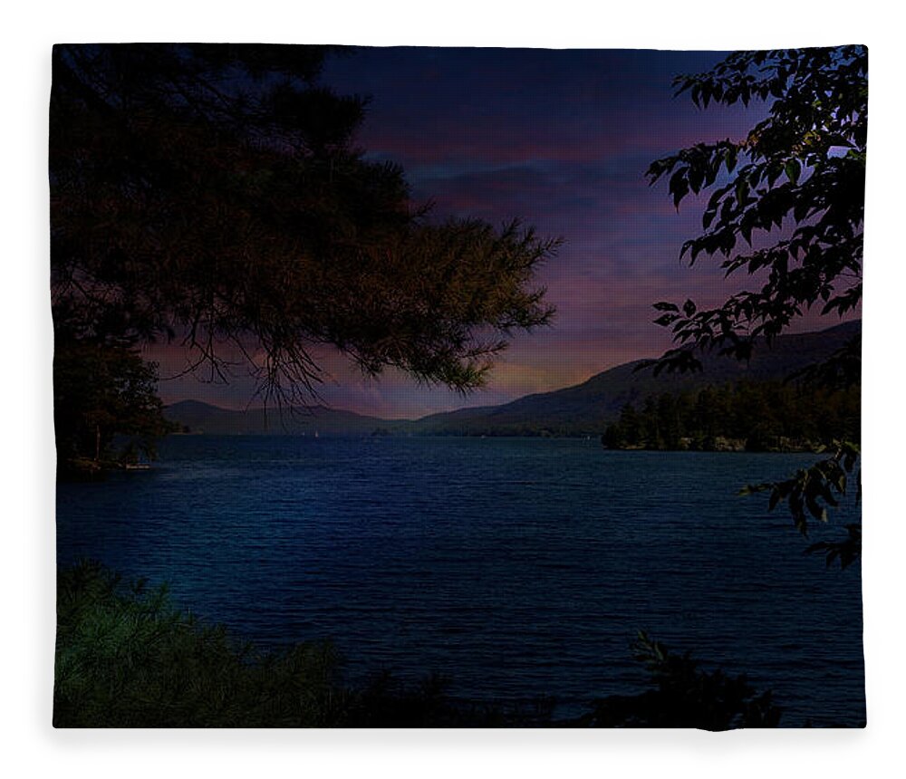 Moon Fleece Blanket featuring the photograph Moon Glow Over Lake by Russel Considine