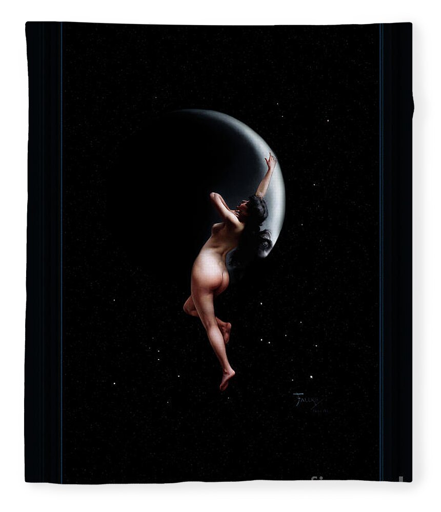 Moon Nymph Fleece Blanket featuring the painting Moon Nymph by Luis Ricardo Falero AOW FRMD Old Masters Reproduction by Rolando Burbon