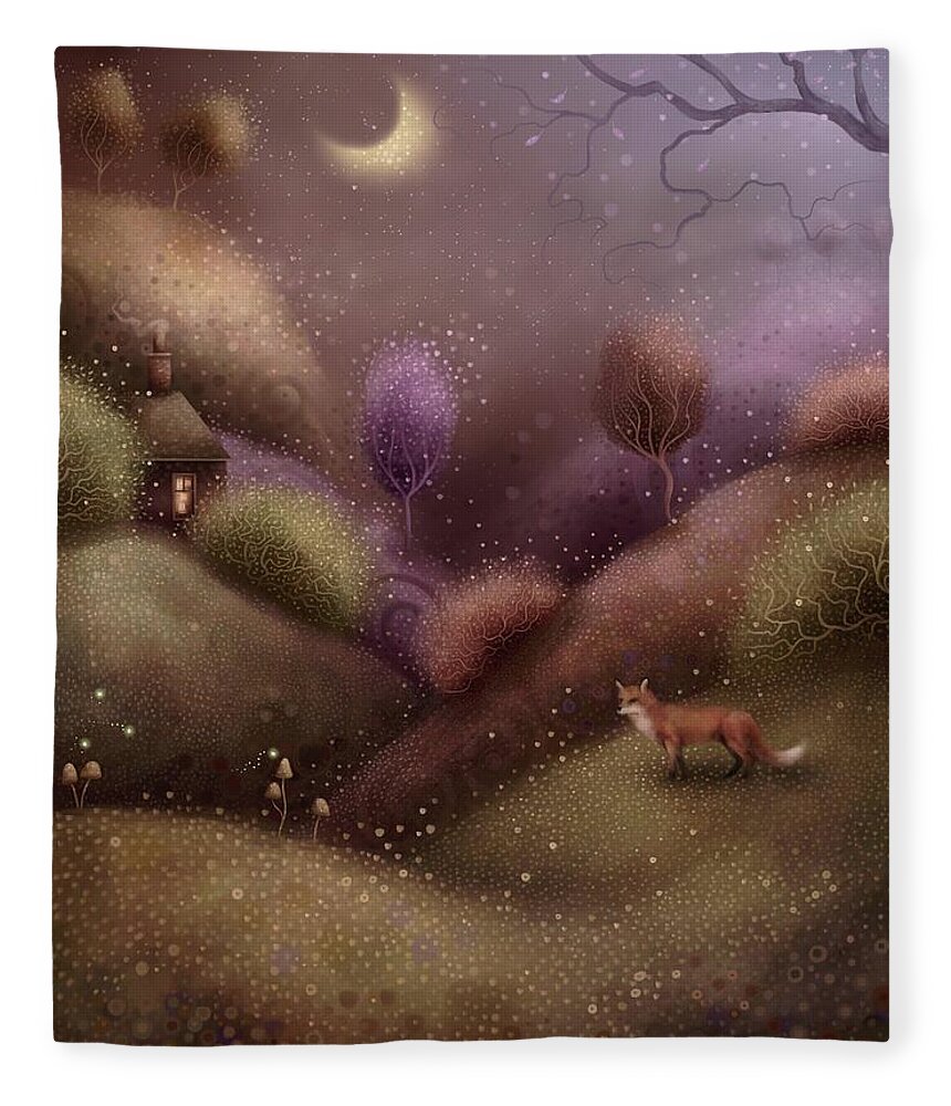 Fox Fleece Blanket featuring the painting Moonlight Encounter by Joe Gilronan
