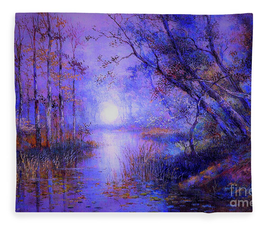 Landscape Fleece Blanket featuring the painting Moonlight from Heaven by Jane Small