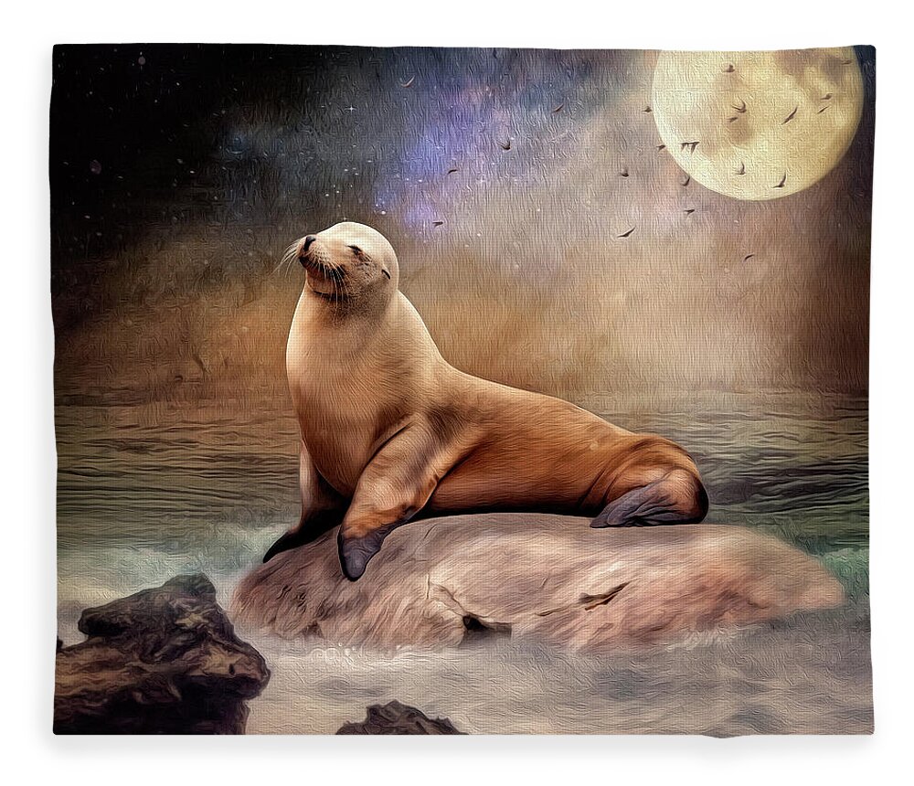 Seal Fleece Blanket featuring the digital art Moonlight by Maggy Pease